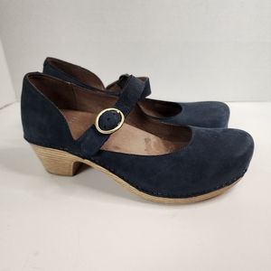 Dansko Blue Suede Mary Jane Strap Heeled Shoes sz 38